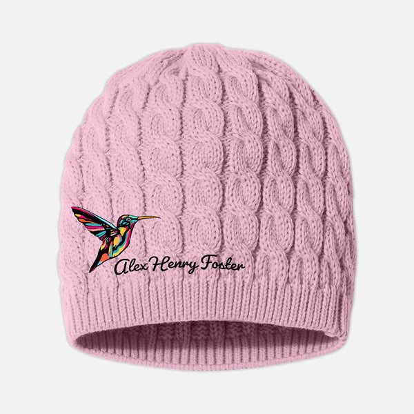 “Magic Shining Through” Cable Knit Beanie (Light Pink)