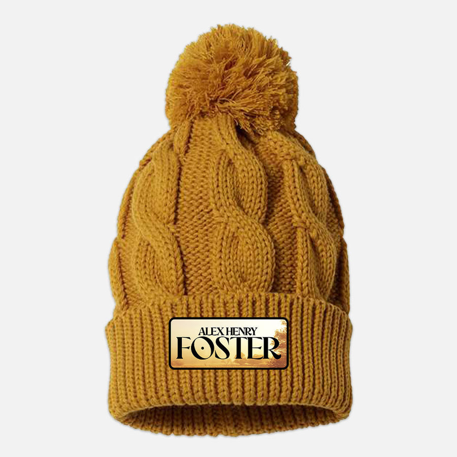 “Majestic Halo” Pompom Cable Knit Beanie (Golden Yellow)