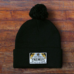 "Head Full Of Wonders" Pom-Pom Beanie - Black